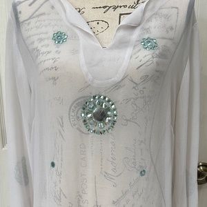 Magazine, Sheer, white embellished beach cover up, size L